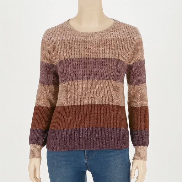 Belle Boho Sweater Womens Medium Multicolor Striped Knit Pullover Fall Casual - Picture 1 of 10